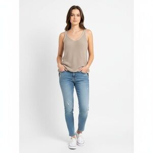 Wooden Ships Knit Tank Top Womens XS Beige V Neck Sleeveless Boho Chic